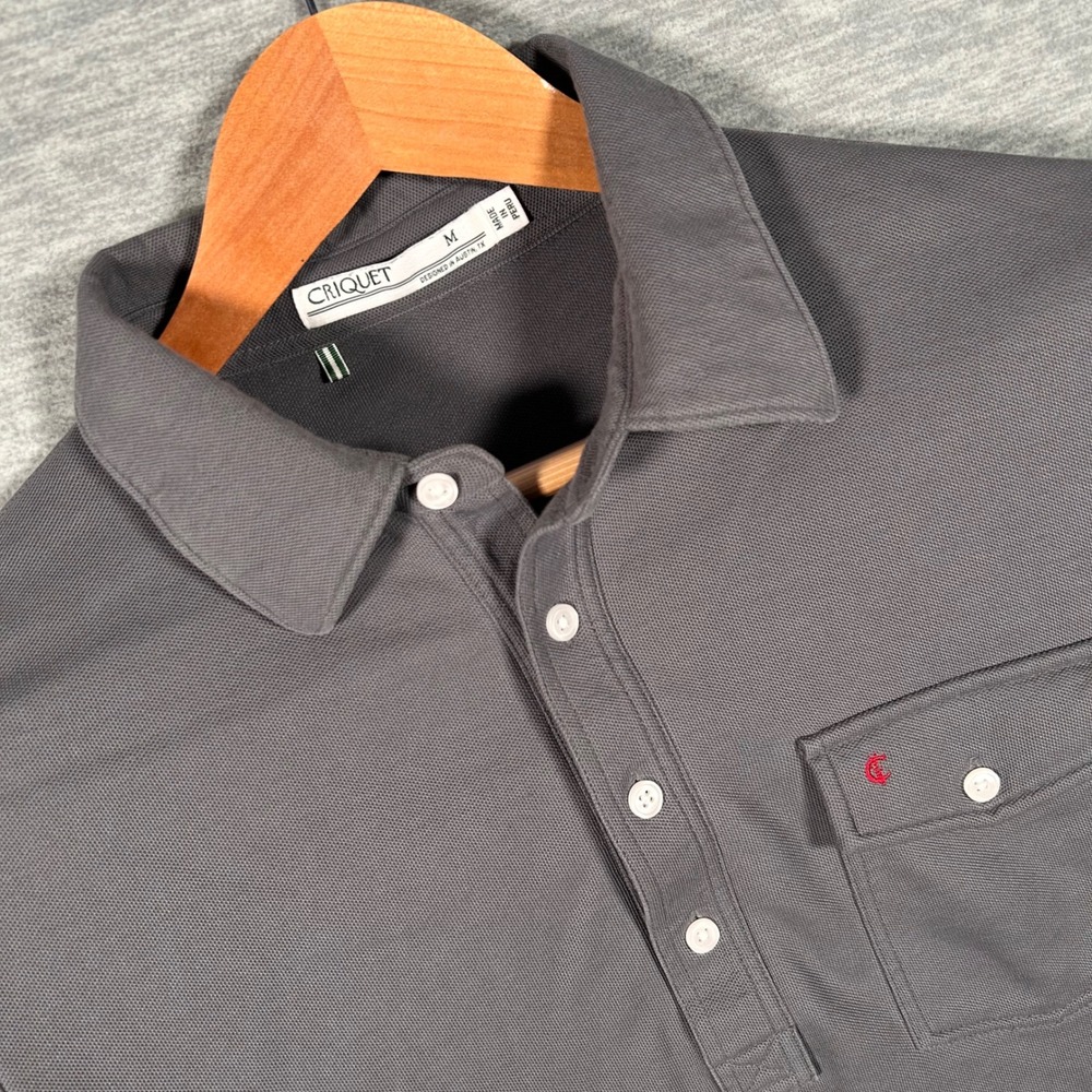 Criquet Polo Shirt Mens M Gray Pima Cotton Pique Austin USA Preppy Country Club